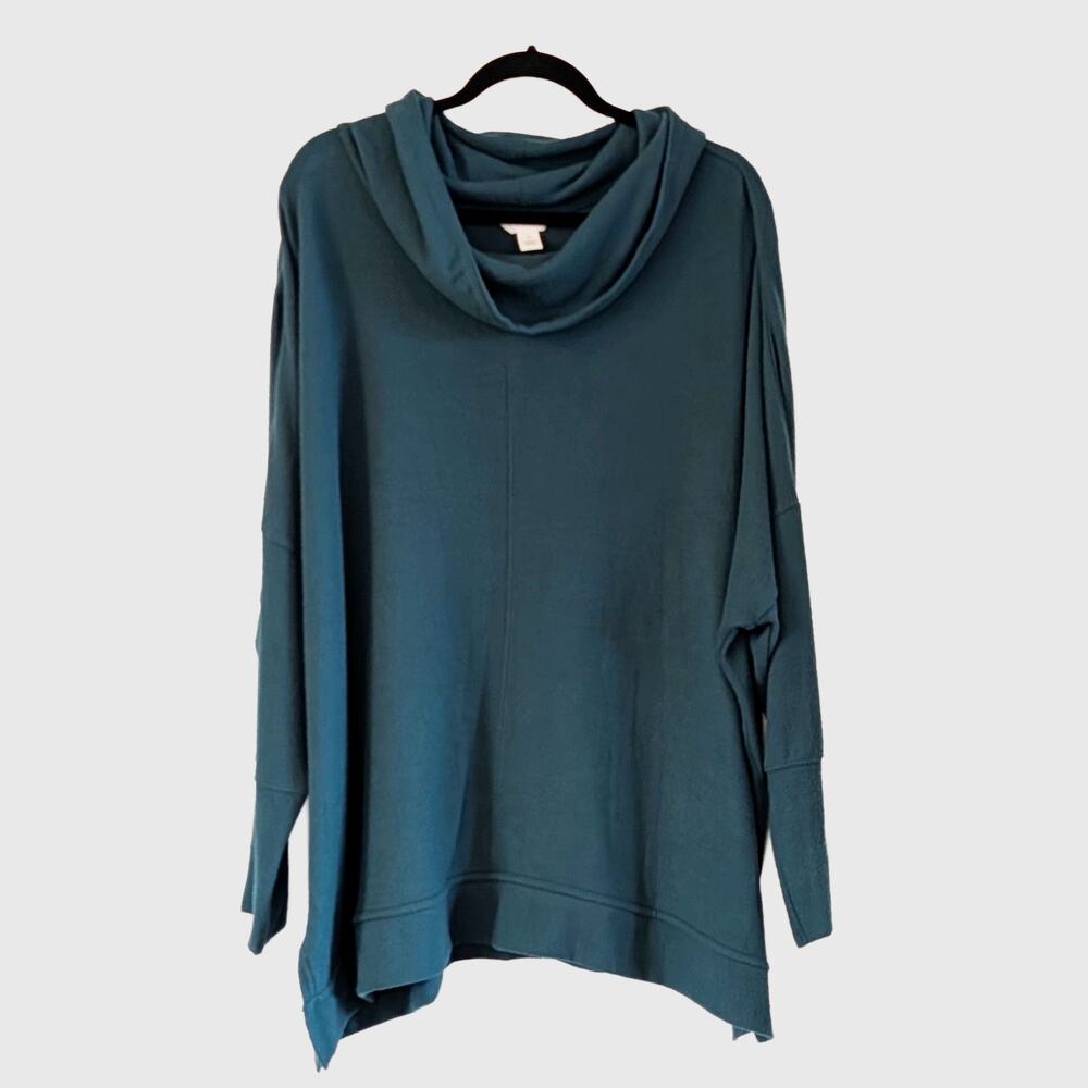 Caslon Deep Teal Brushed Knit Cowl Neck Tunic Sweater 3X Plus Size Cozy
